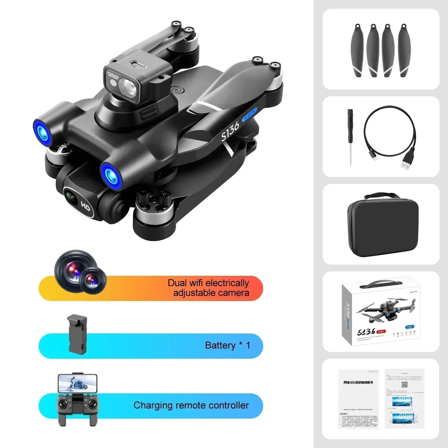 S136 Max GPS Rc Drone 4K HD Dual Camera Professional Photography Obstacle Avoidance Brushless Helicopter Foldable QuadcopterDrone avec caméraDimensionnel Dimensionnel49308685402459