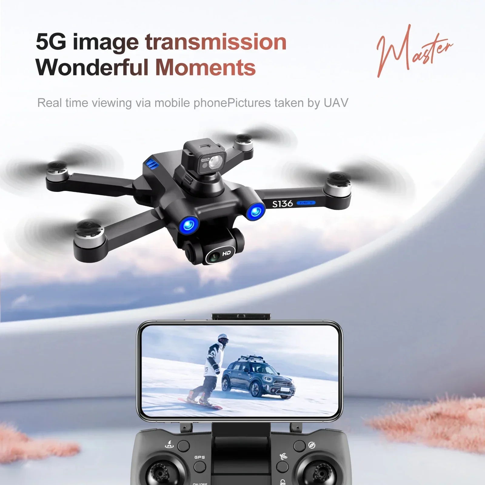 S136 Max GPS Rc Drone 4K HD Dual Camera Professional Photography Obstacle Avoidance Brushless Helicopter Foldable QuadcopterDrone avec caméraDimensionnel Dimensionnel