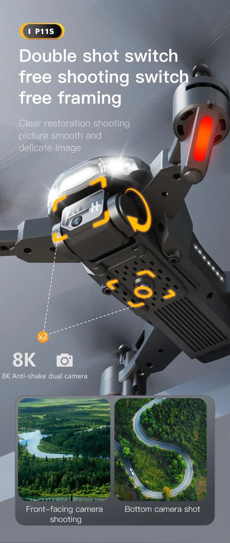 Lenovo - Drone P11S 8K Professionnel, Photographie Aérienne Haute Définition, Caméra pour Touristes, Quadrirotor Omnidirectionnel, Évitement d'ObstaclesDrone avec caméraDimensionnel Dimensionnel