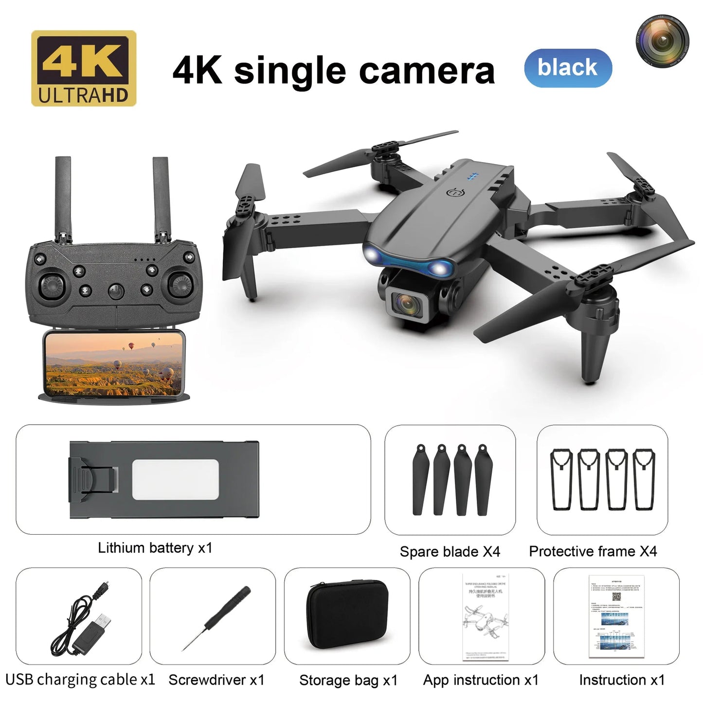 Professional drone E99 HD 4k aerial camera WiFi FPV one - click tumbling Mini quadcopter RC helicopter Children's toy holiday giftDrone avec caméraDimensionnel Dimensionnel