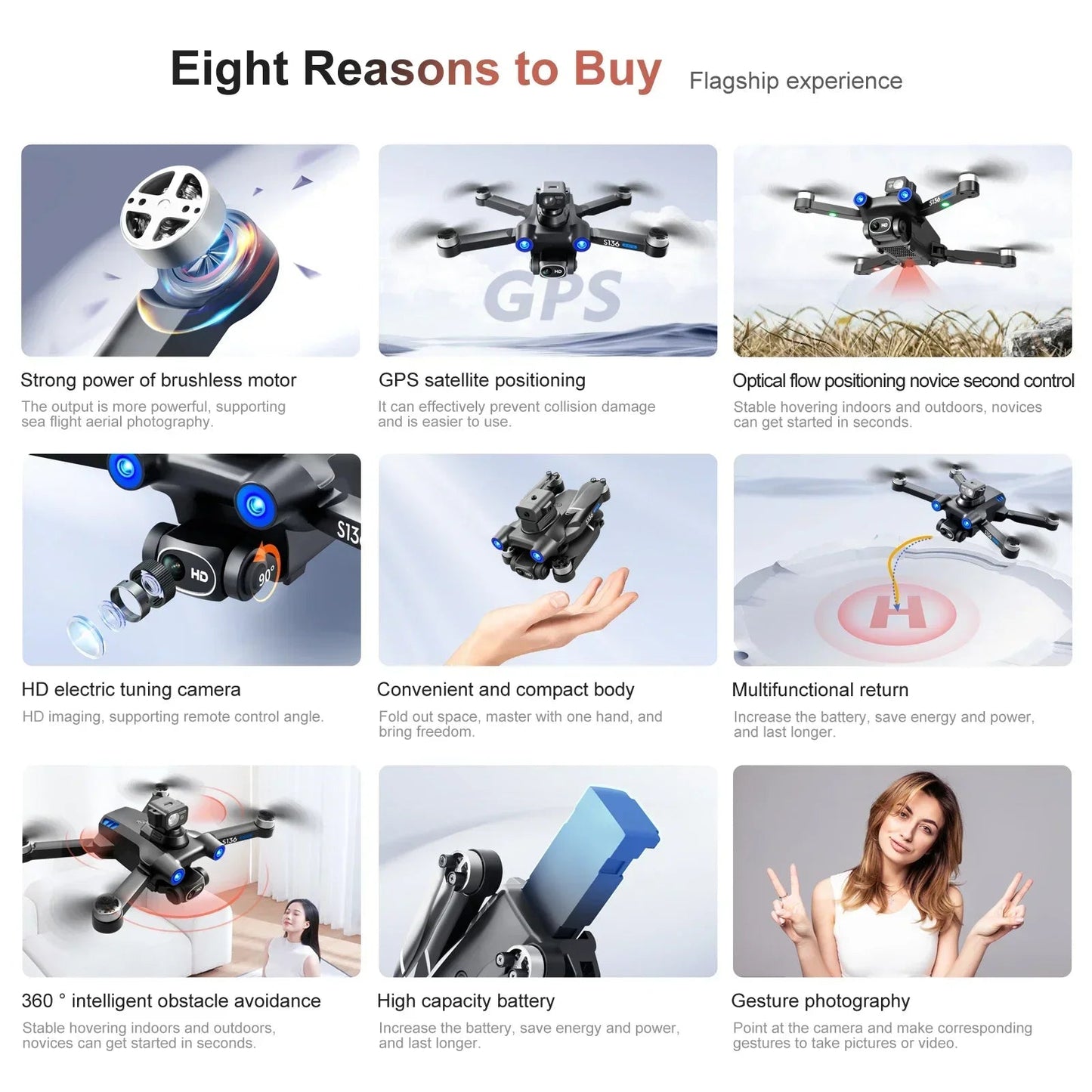 S136 Max GPS Rc Drone 4K HD Dual Camera Professional Photography Obstacle Avoidance Brushless Helicopter Foldable QuadcopterDrone avec caméraDimensionnel Dimensionnel