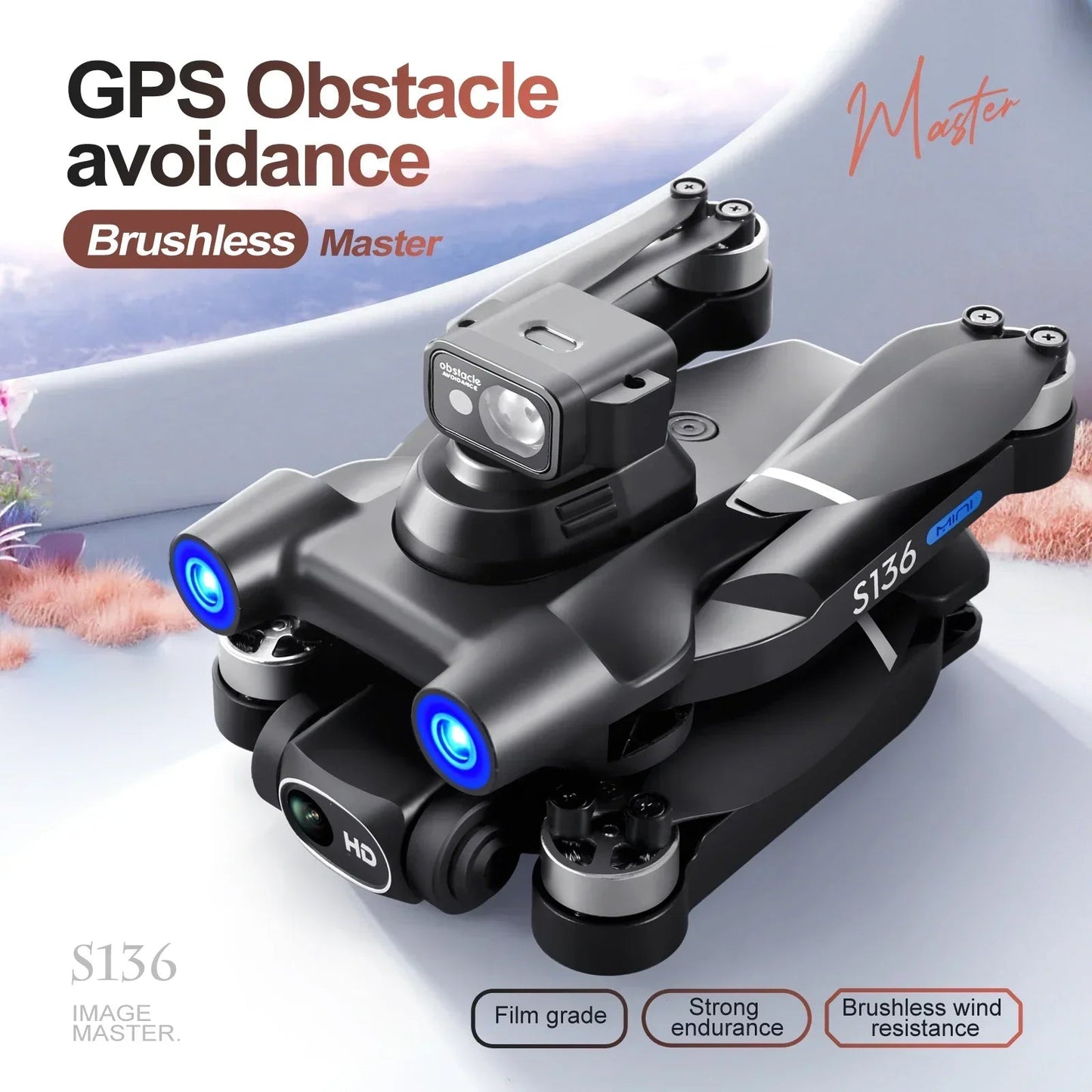 S136 Max GPS Rc Drone 4K HD Dual Camera Professional Photography Obstacle Avoidance Brushless Helicopter Foldable QuadcopterDrone avec caméraDimensionnel Dimensionnel