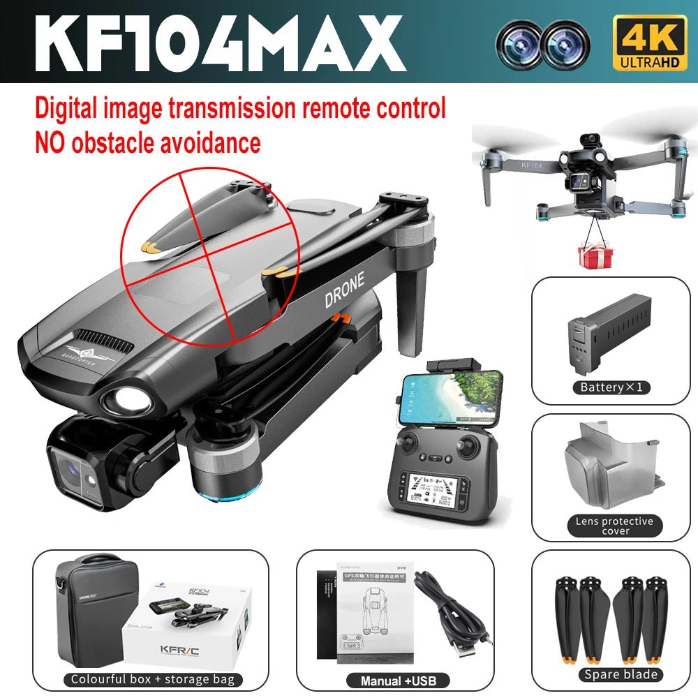 KF104 MAX 4K Drone Dual Camera GPS FPV ObstacleDrone avec caméraDimensionnel Dimensionnel