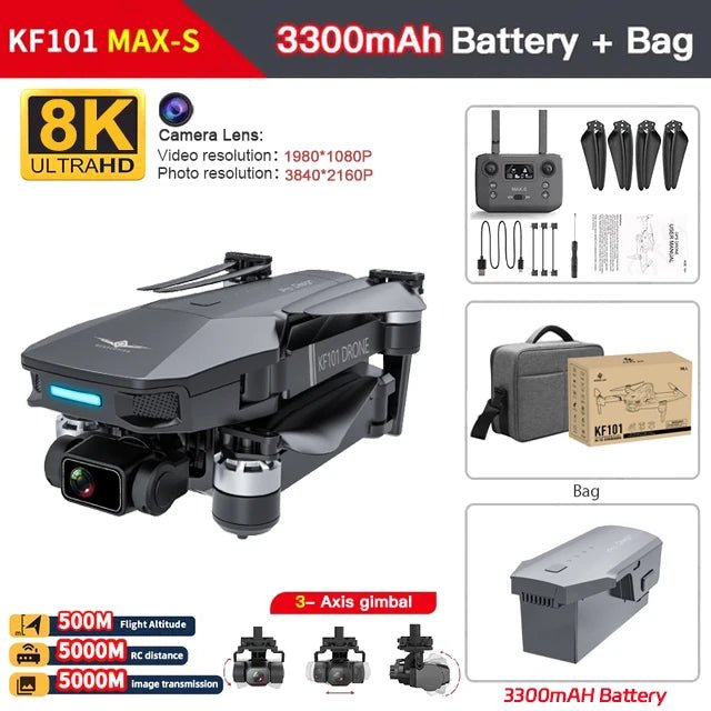 KF101 MAX - S Drone Professional 8K HD Camera Aerial Photography GPS RC Aircraft Four - Sided Obstacle Avoidance Foldable QuadcopterDrone avec caméraDimensionnel Dimensionnel